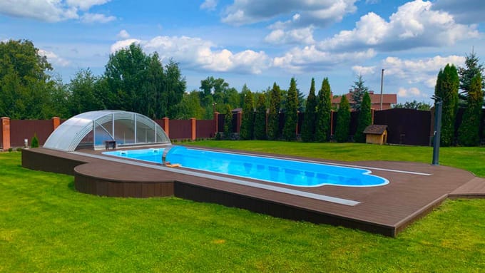 Композитний басейн 10.30×3.70 м — велика модель на великій терасі