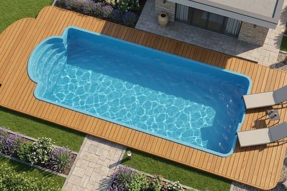 Композитний басейн 10.30×3.70 м — велика модель на великій терасі
