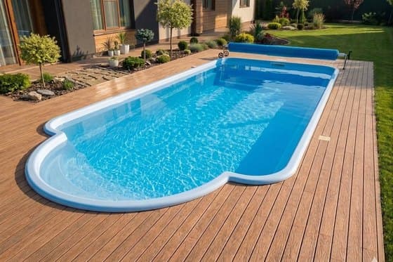 Композитний басейн 8.00×3.20 м — витягнута чаша на терасі