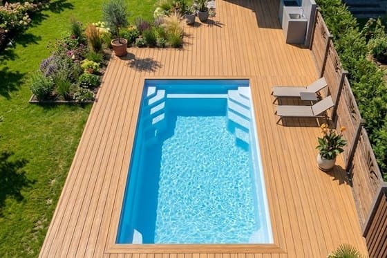 Композитний басейн 8.50×3.70 м на великій дерев'яній терасі