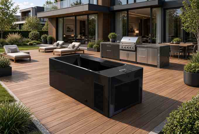 Ледяная ванна Aquajoy All-In Black в хай-тек интерьере