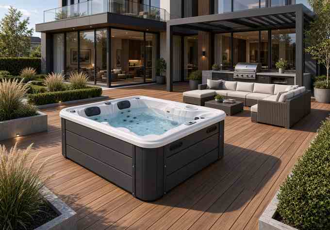 СПА-бассейн Aquajoy Bali на террасе у дома, вид сверху